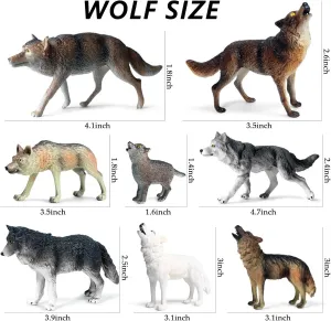 EOIVSH 8Pcs Wolf Figures - Forest Animal Wolf Toy Figurines - Plastic Jungle Woodland Animal Figurines for Kids 3-5 6-12