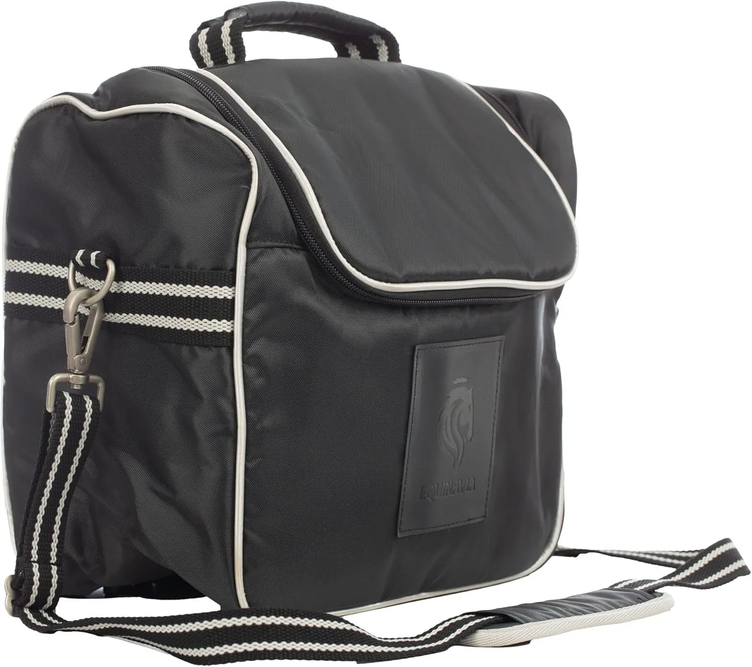Equinavia Darby Zip Top Equestrian Horse Grooming Bag with Shoulder Strap | 6.5" x 11" x 13" - Black/Silver - One Size