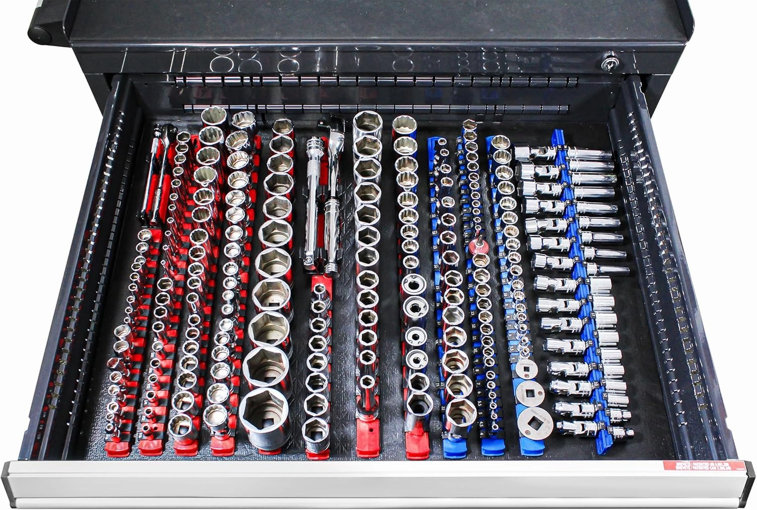 Ernst Manufacturing 18-Inch Magnetic Socket Organizer with 18 3/8-Inch Twist Lock Clips, Blue (8404M-Blue-3/8)