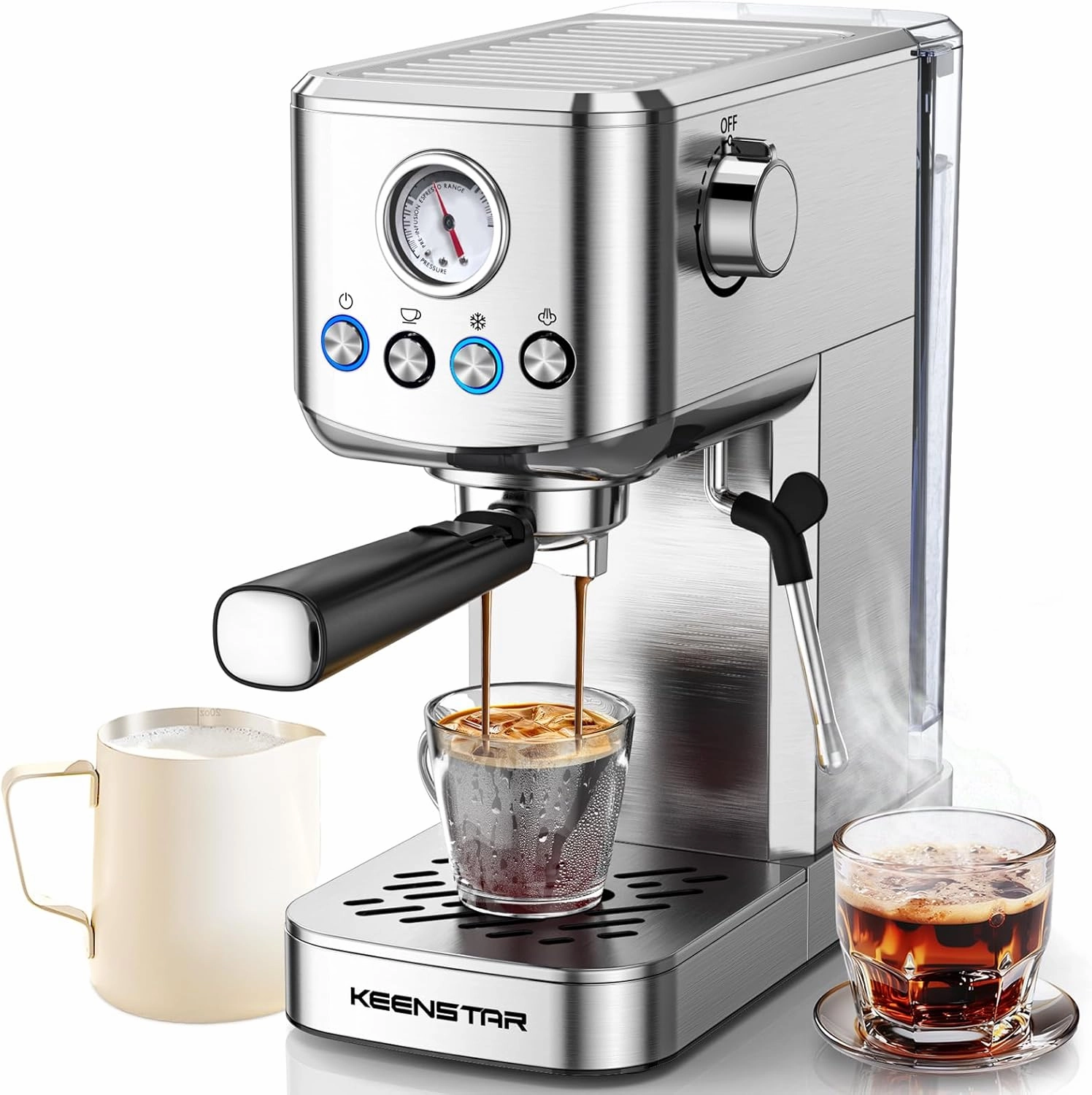 Espresso Machine, 20 Bar Cold Brew Espresso Maker with Milk Frother Steam Wand, Latte Machine for Cappuccino, Latte, Gifts for Your Lover