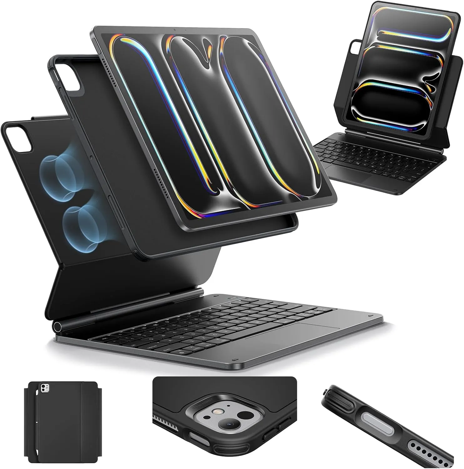 ESR iPad Pro 11 Inch Case with Keyboard (M4, 2024), iPad Pro 11(5th Gen) Keyboard Case with Easy-Set Magnetic Stand, Portrait/Landscape Modes, Removable Protective Case, Rebound 360 Series, Black