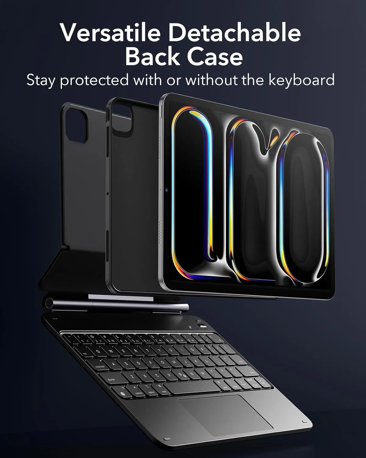 ESR iPad Pro 11 Inch Case with Keyboard (M4, 2024), iPad Pro 11(5th Gen) Keyboard Case with Easy-Set Magnetic Stand, Portrait/Landscape Modes, Removable Protective Case, Rebound 360 Series, Black