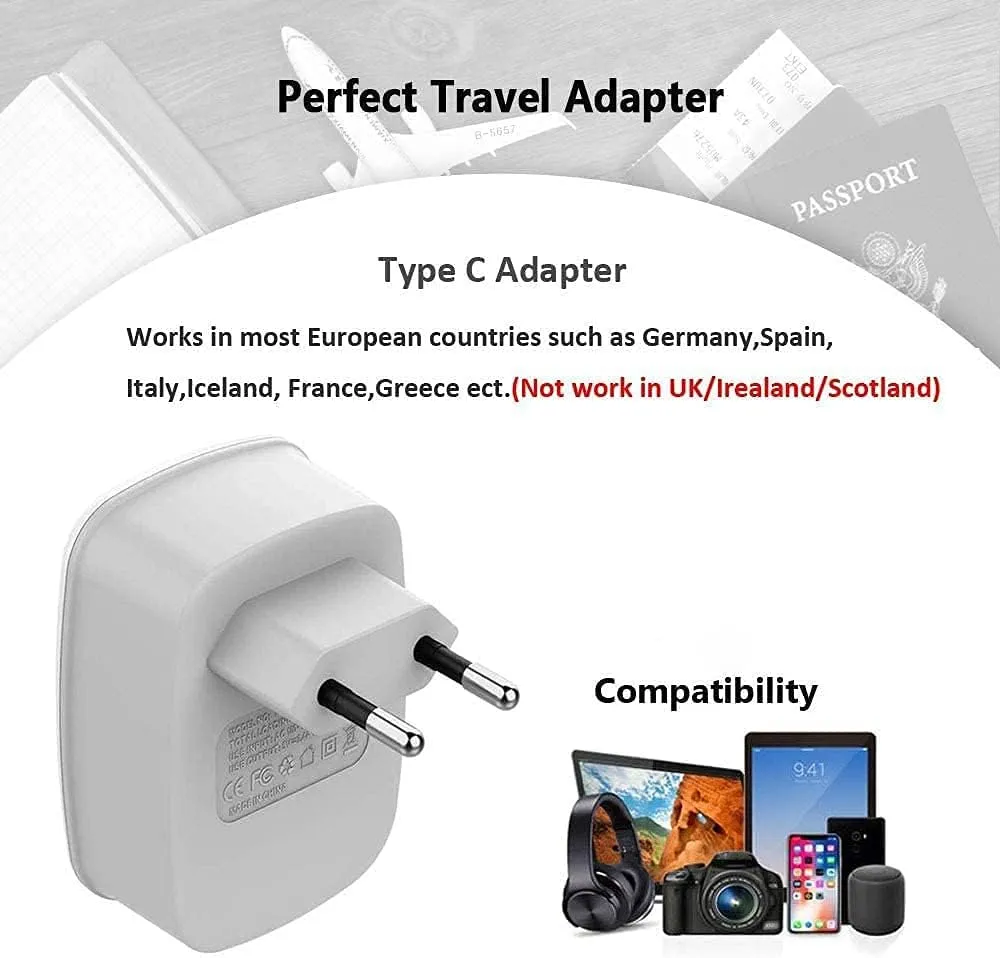 European Travel Plug Adapter 3 Pack, TESSAN International Power Adaptor 2 USB, Type C Outlet Charger USA to Most of Europe EU Spain Iceland Italy Germany France Israel