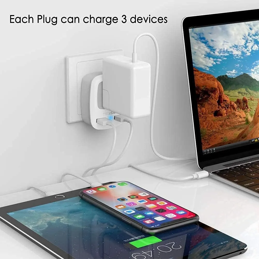 European Travel Plug Adapter 3 Pack, TESSAN International Power Adaptor 2 USB, Type C Outlet Charger USA to Most of Europe EU Spain Iceland Italy Germany France Israel