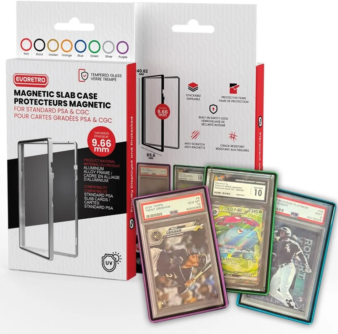 EVORETRO Magnetic Case for PSA Graded Cards – 2-Pack Aluminum Alloy Frame, 100% UV Protection, Anti-Scratch, Durable Display Holder (Black)