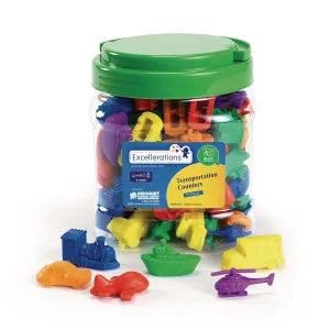 Excellerations Math Manipulatives Set of 72 Transportation Vehicle Counters 1-1/2 inches -2 inches, STEM Educational Toys for Mathematics, Preschool