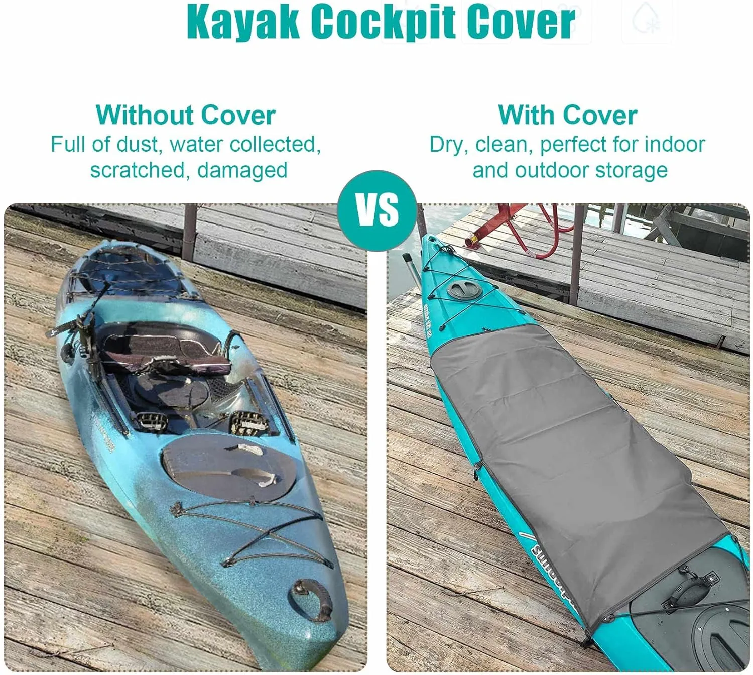Explore Land Universal Kayak Cockpit Drape Waterproof Seal Cockpit Cover for Indoor and Outdoor Large 60 x 29 inch, Grey
