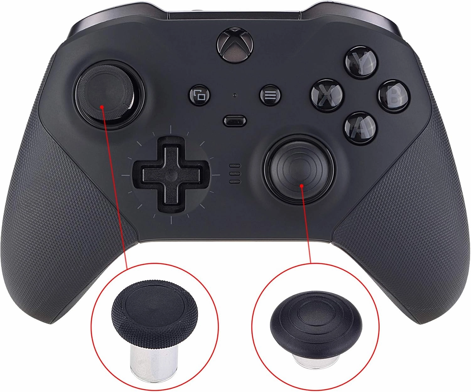 eXtremeRate 6 in 1 Metal Replacement Thumbsticks Grip, Swap Magnetic Joysticks for Xbox One Elite Series 2 & Xbox Elite 2 Core Controller (Model 1797) - Black