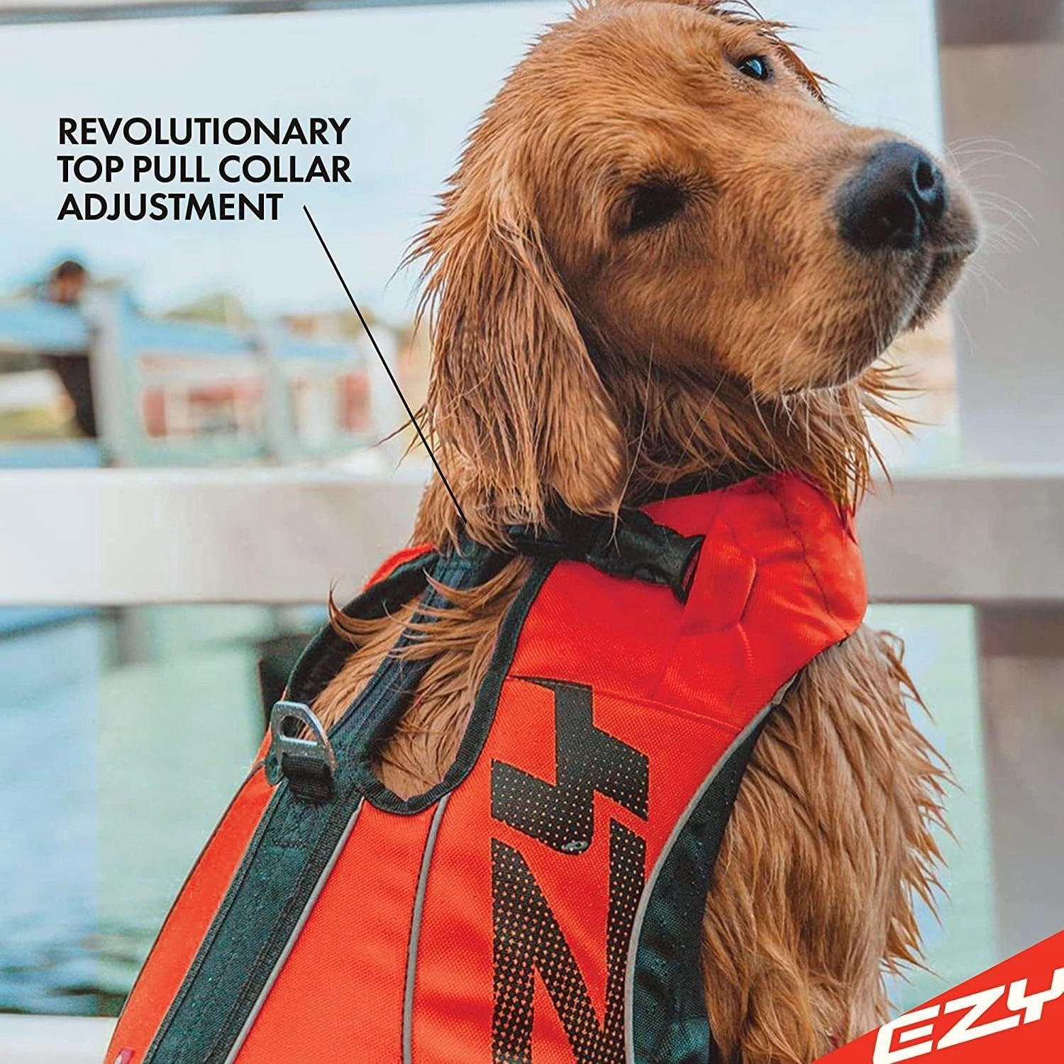 EzyDog DFD X2 Dog Life Jacket - Adjustable Swimming Safety Life Vest Preserver with Continuous Neck Flotation, Reflective Trim, & Grab Handle (Large, Red)