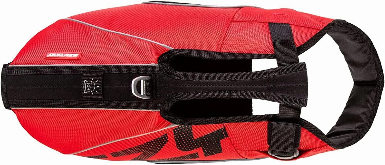 EzyDog DFD X2 Dog Life Jacket - Adjustable Swimming Safety Life Vest Preserver with Continuous Neck Flotation, Reflective Trim, & Grab Handle (Large, Red)