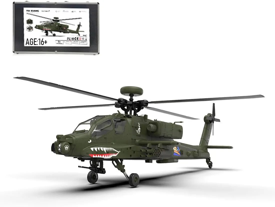 F-11 AH-64 Army RC Helicopter for Adults, 1/32 2.4G 6CH RC Military Helicopter Hobby RC Airplane, 6G/3D Stunt RC Aircraft Aileronless, RC Flying Plane Kit for Beginner Outdoor -RTF