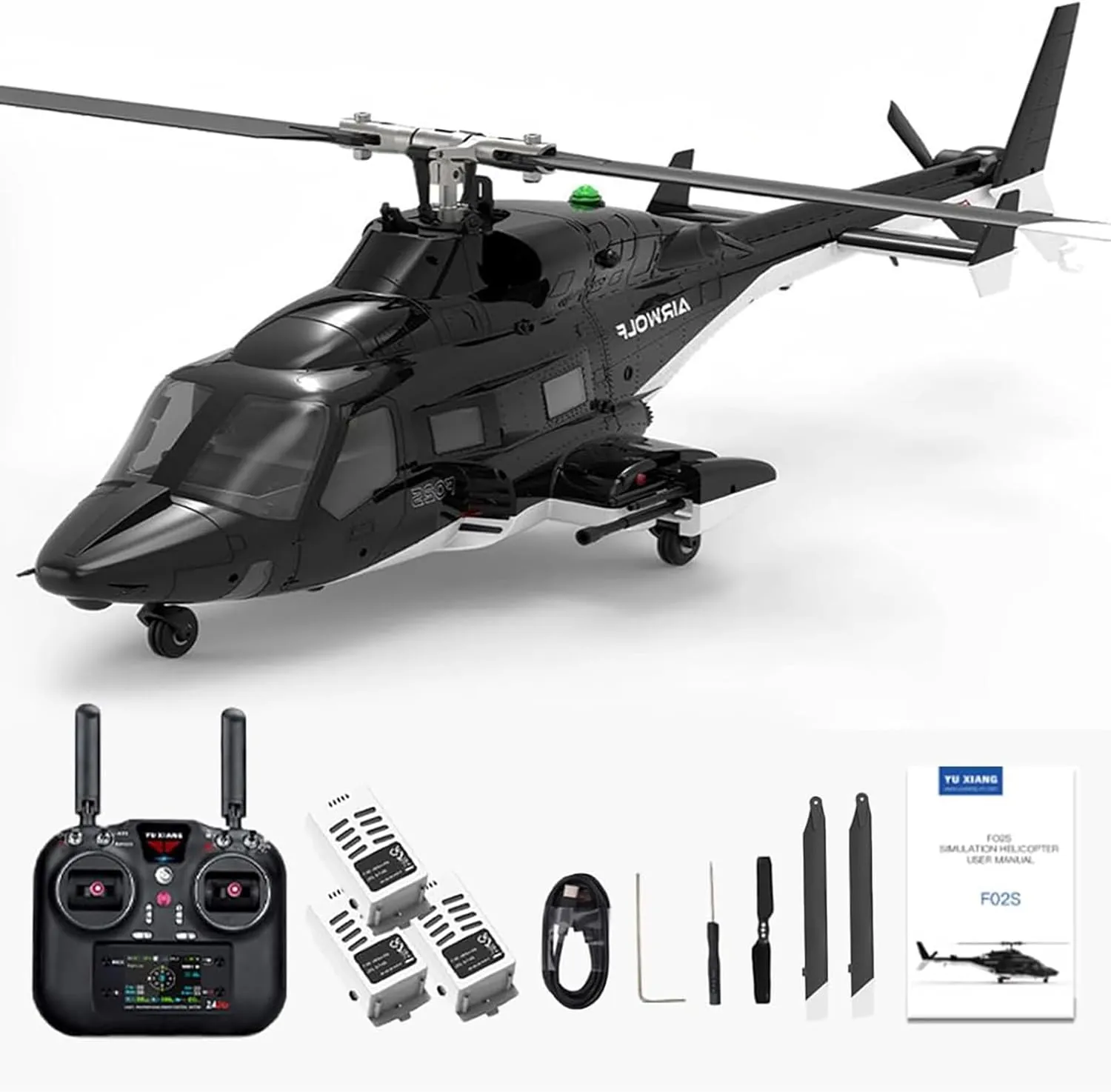 F02S RC Helicopter for Adult, 1/34 Scale 3D/6G 8CH High Precision Flybarless Remote Control Aircraft Model with Laser Radar & GPS Positioning,3 Battery
