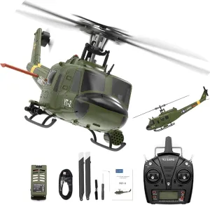 F07-V UH-1 RC Helicopter, RTF 1/34 Scale 2.4GHz 6CH Brushless Direct-Drive Flybarless Model 3D/6G Stabilized Military Aircraft for Adults,1 Battery