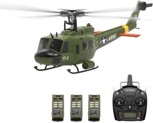 F07-V UH1D Huey Military RC Helicopter, 1/34 Scale 6CH RC Helicopter with 6-Axis Gyro & 3D/6G Dual Modes for Pro-Grade Pilots （No for Beginner