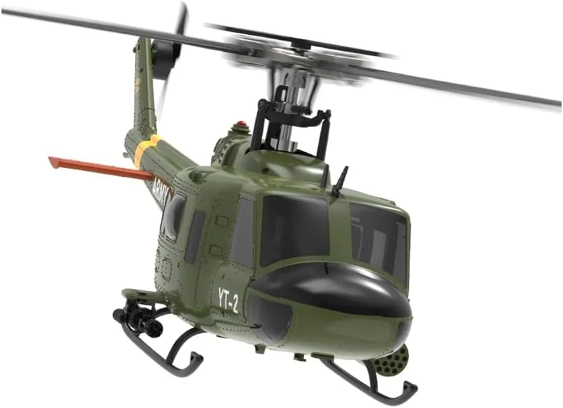 F07-V UH1D Huey Military RC Helicopter, 1/34 Scale 6CH RC Helicopter with 6-Axis Gyro & 3D/6G Dual Modes for Pro-Grade Pilots （No for Beginner