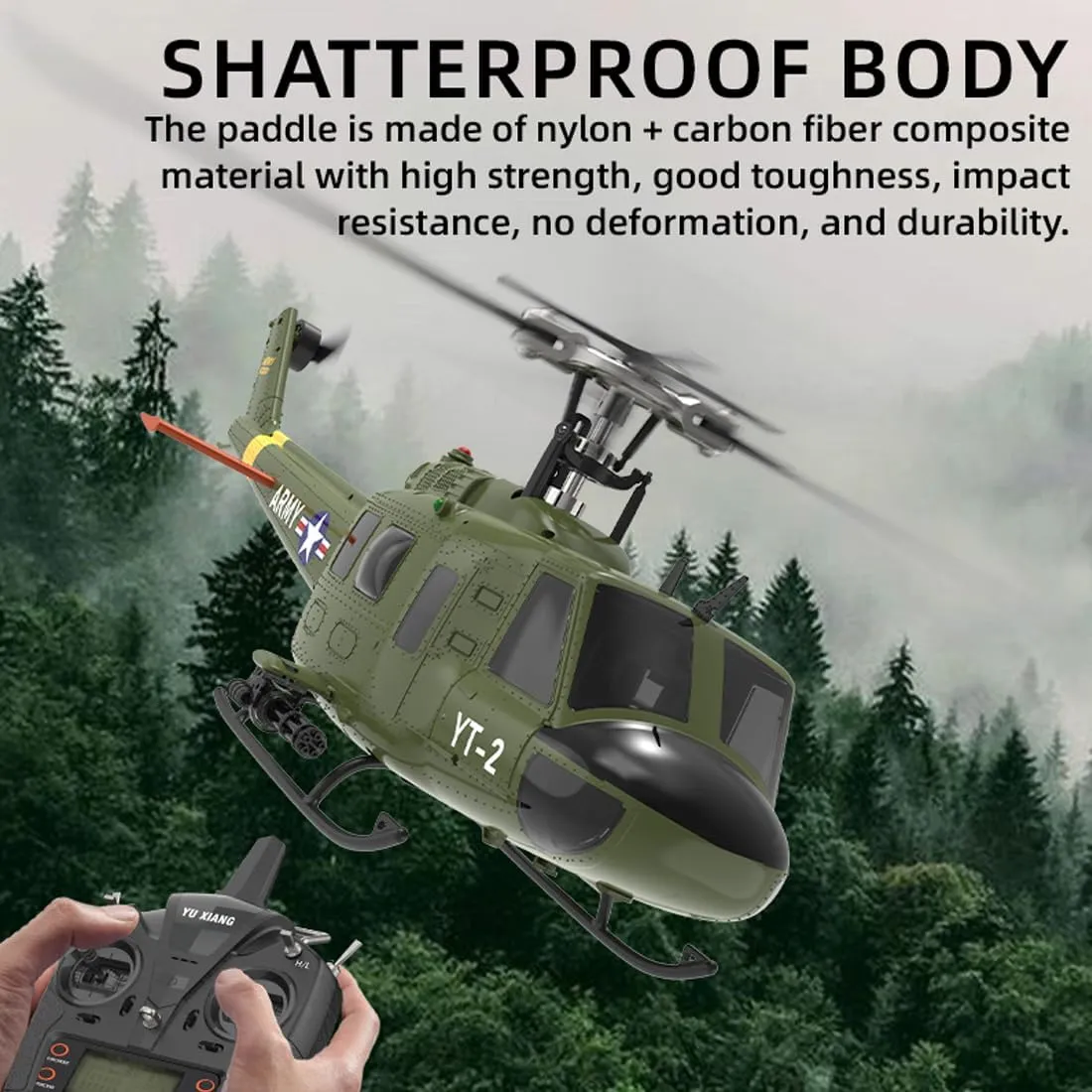 F07-V UH1D Huey Military RC Helicopter, 1/34 Scale 6CH RC Helicopter with 6-Axis Gyro & 3D/6G Dual Modes for Pro-Grade Pilots （No for Beginner