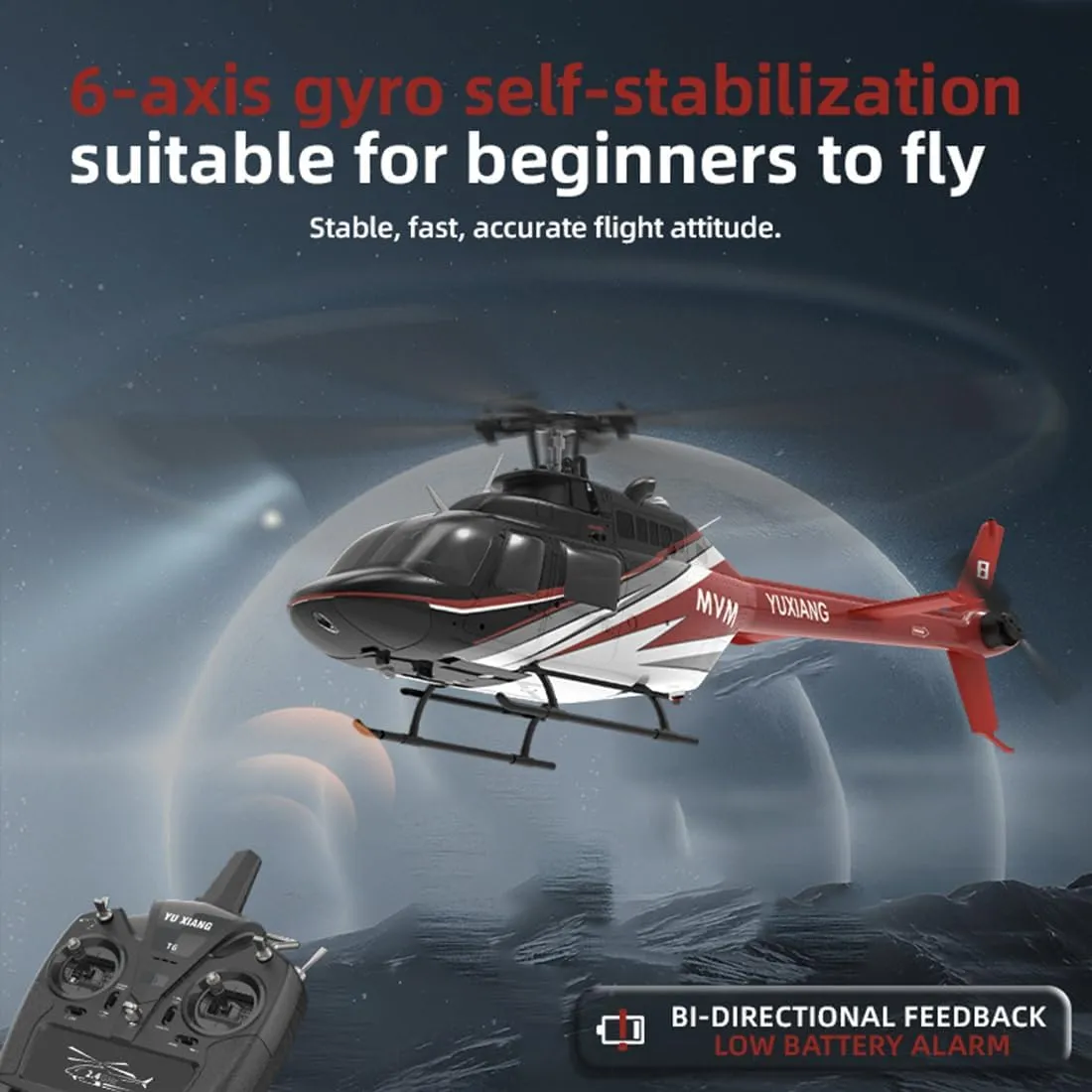F08 1/27 Scale Bell 206 RC Helicopter, 2.4G 6CH Brushless Direct-Drive 6G Flybarless, RC Airplane with Optical Flow Positioning & 6-axis Gyro (RTF Version/Mode1/Mode2)