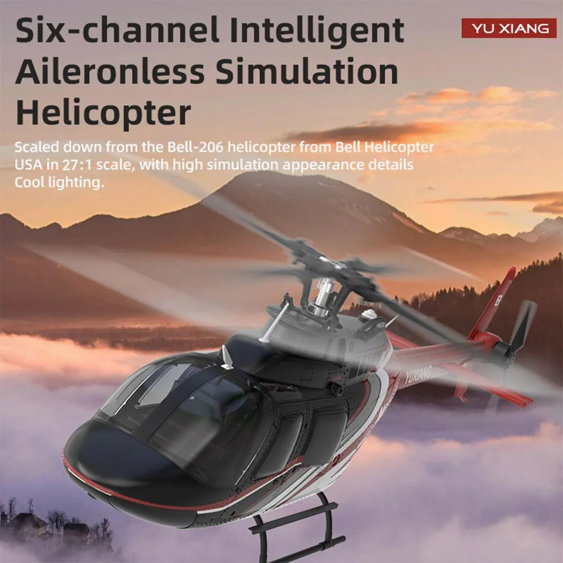 F08 1/27 Scale Bell 206 RC Helicopter, 2.4G 6CH Brushless Direct-Drive 6G Flybarless, RC Airplane with Optical Flow Positioning & 6-axis Gyro (RTF Version/Mode1/Mode2)