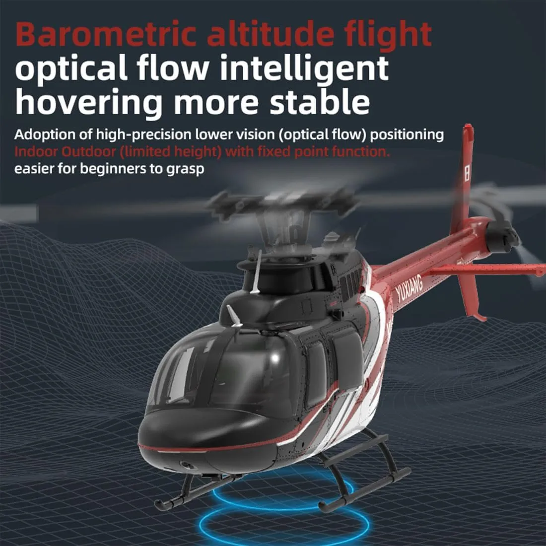 F08 1/27 Scale Bell 206 RC Helicopter, 2.4G 6CH Brushless Direct-Drive 6G Flybarless, RC Airplane with Optical Flow Positioning & 6-axis Gyro (RTF Version/Mode1/Mode2)