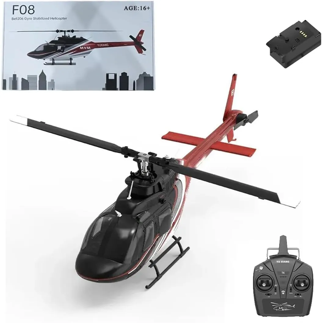 F08 Bell 206 RC Helicopter with One-Key Inverted Flight, 1/27 Scale 2.4G 6CH Brushless Direct-Drive RC Helicopter with 6G Stability & Optical Flow Positioning - RTF