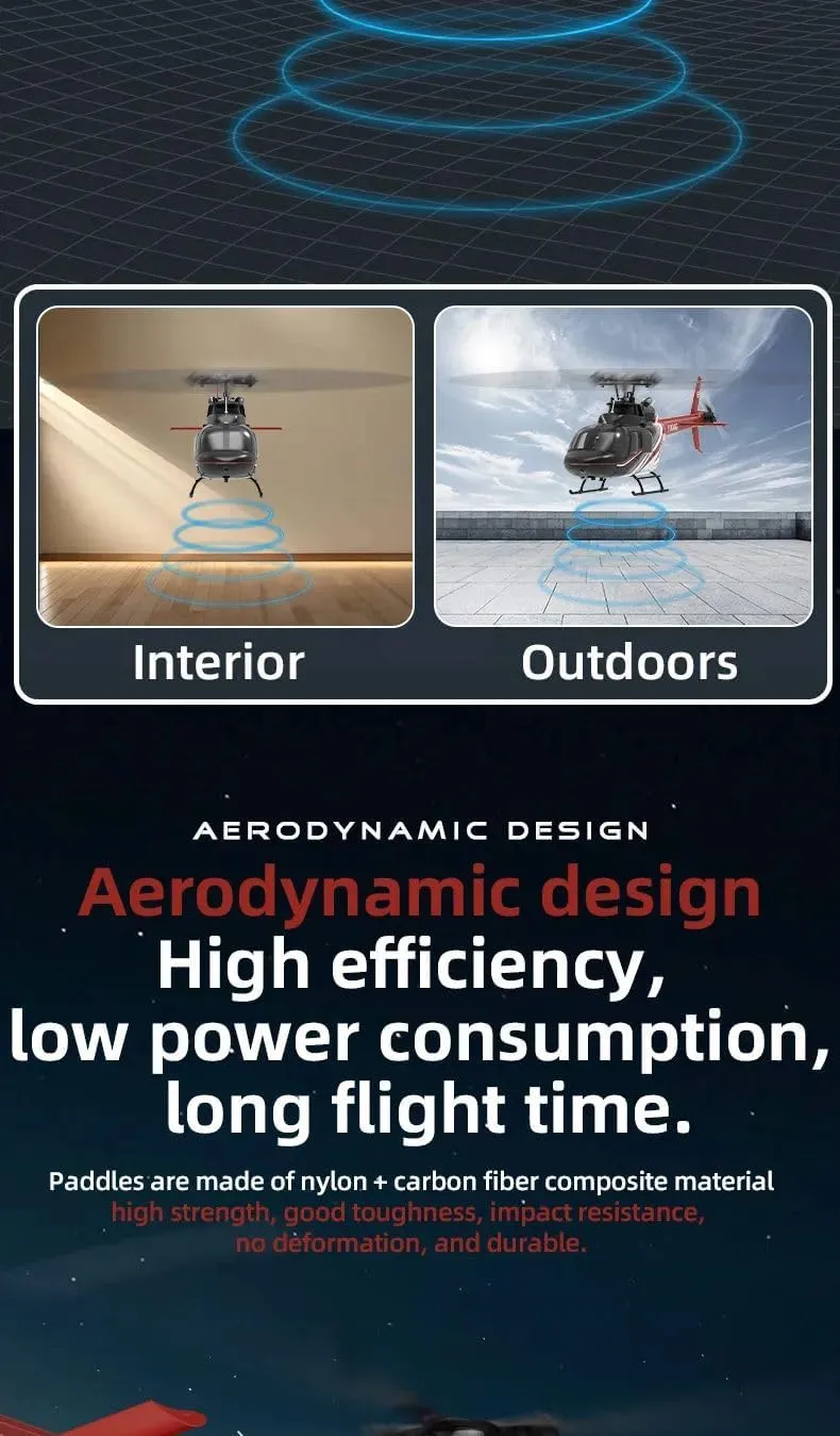 F08 Bell 206 RC Helicopter with One-Key Inverted Flight, 1/27 Scale 2.4G 6CH Brushless Direct-Drive RC Helicopter with 6G Stability & Optical Flow Positioning - RTF