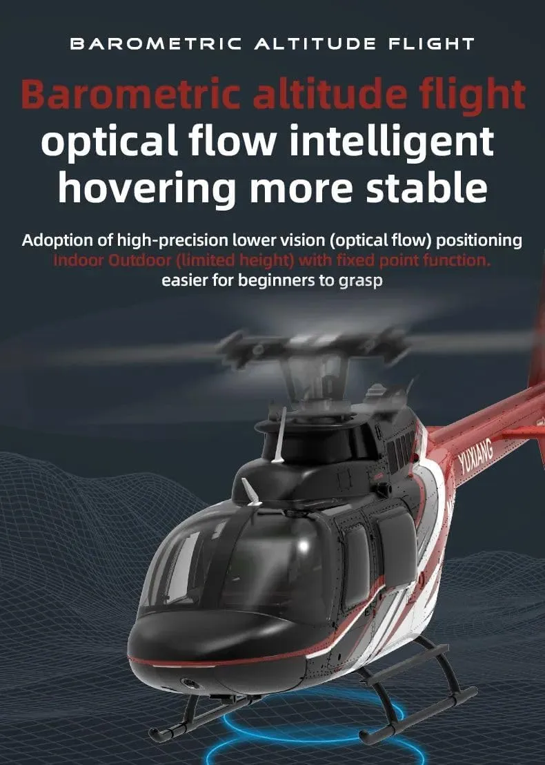 F08 Bell 206 RC Helicopter with One-Key Inverted Flight, 1/27 Scale 2.4G 6CH Brushless Direct-Drive RC Helicopter with 6G Stability & Optical Flow Positioning - RTF