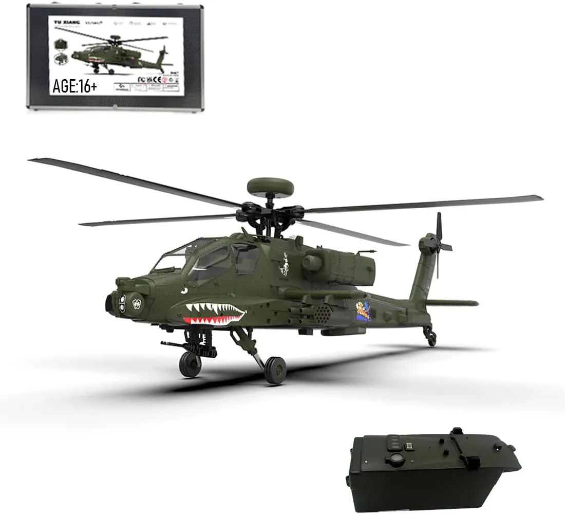 F11 AH64 RC Helicopter, 1/32 2.4G 6CH Dual-axis Co-Drive Flybarless 6G/3D Stunt Remote Control Helicopter Outdoor, 3D Stunt Military Aircraft for Adults