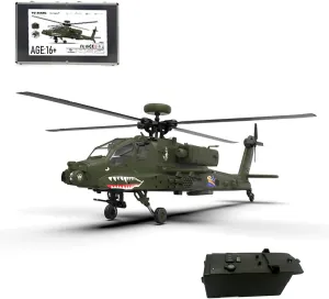 F11 AH64 RC Helicopter, 1/32 2.4G 6CH Dual-axis Co-Drive Flybarless 6G/3D Stunt Remote Control Helicopter Outdoor, 3D Stunt Military Aircraft for Adults