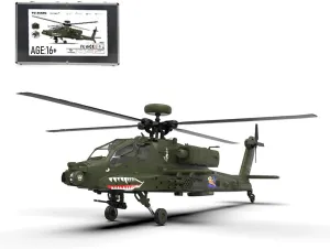 F11 AH64 RC Helicopter, 1/32 2.4G 6CH Dual-axis Co-Drive Flybarless 6G/3D Stunt Remote Control Helicopter Outdoor, 3D Stunt Military Aircraft for Adults