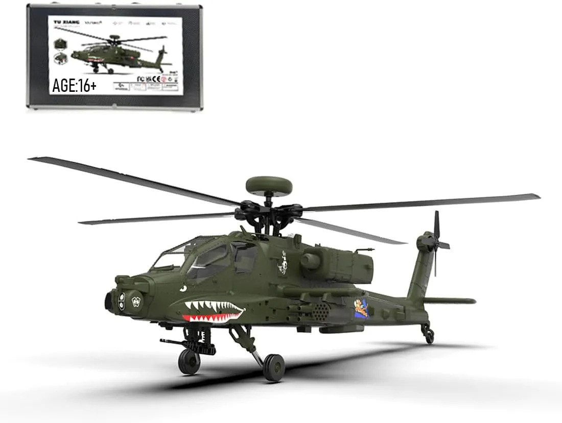 F11 AH64 RC Helicopter, 1/32 2.4G 6CH Dual-axis Co-Drive Flybarless 6G/3D Stunt Remote Control Helicopter Outdoor, 3D Stunt Military Aircraft for Adults