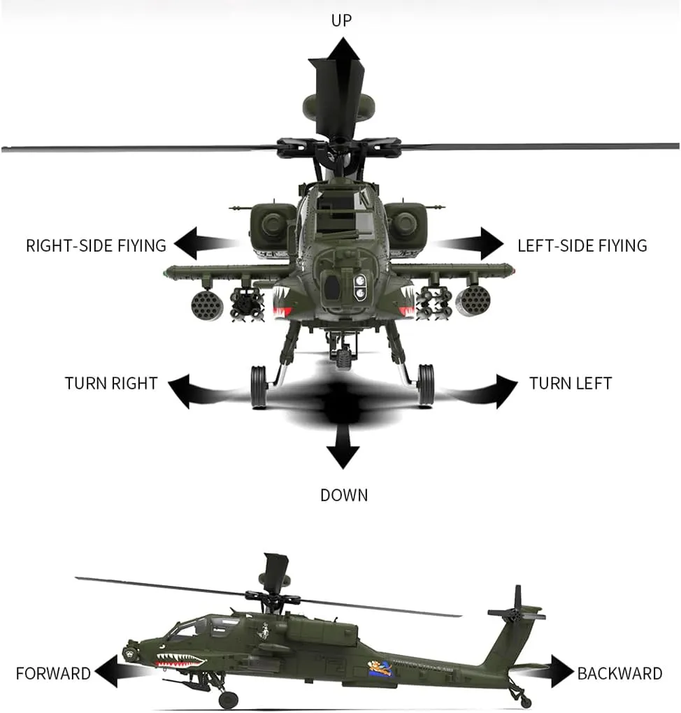 F11 AH64 RC Helicopter, 1/32 2.4G 6CH Dual-axis Co-Drive Flybarless 6G/3D Stunt Remote Control Helicopter Outdoor, 3D Stunt Military Aircraft for Adults