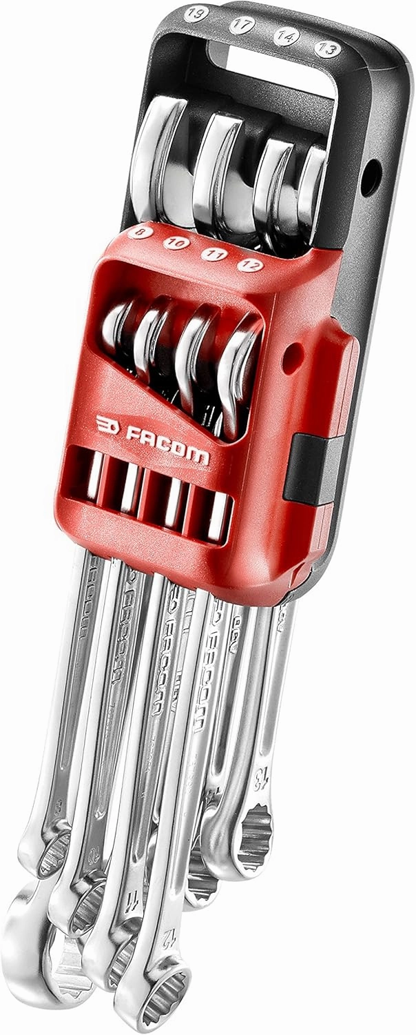 Facom 440. JP8 8 Combination Spanner Set with Carrying Case (8/10, 11, 12, 13, 14/17/19 mm Fork) to 15 ° and Fine – Instant Inventory. Red and Black, Set of 8 Pieces, Set of 8