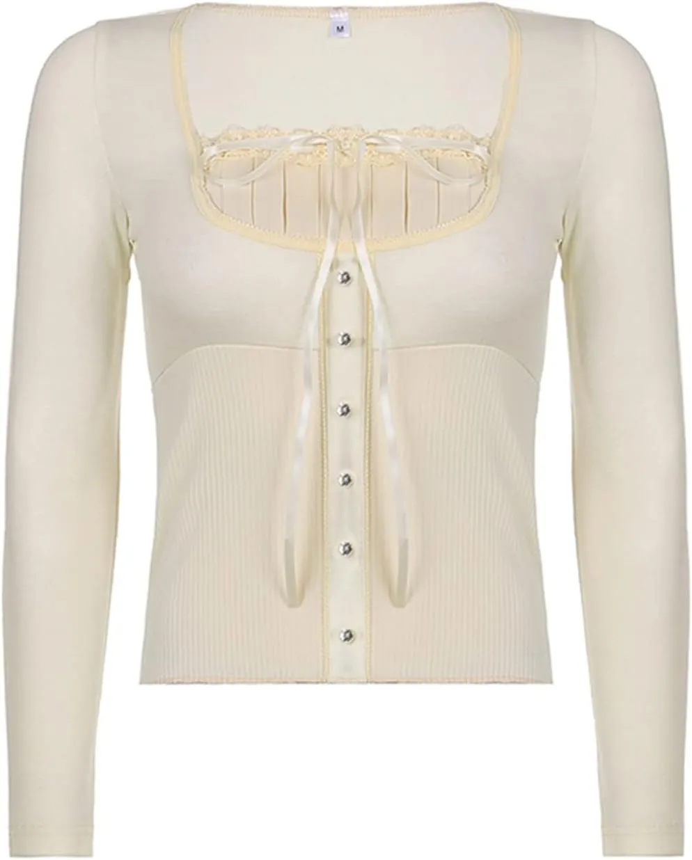 Fairy Shirt for Women Long Sleeve Vintage Print Crop Top Crewneck Aesthetic Slim Blouse Tee Grunge Clothes