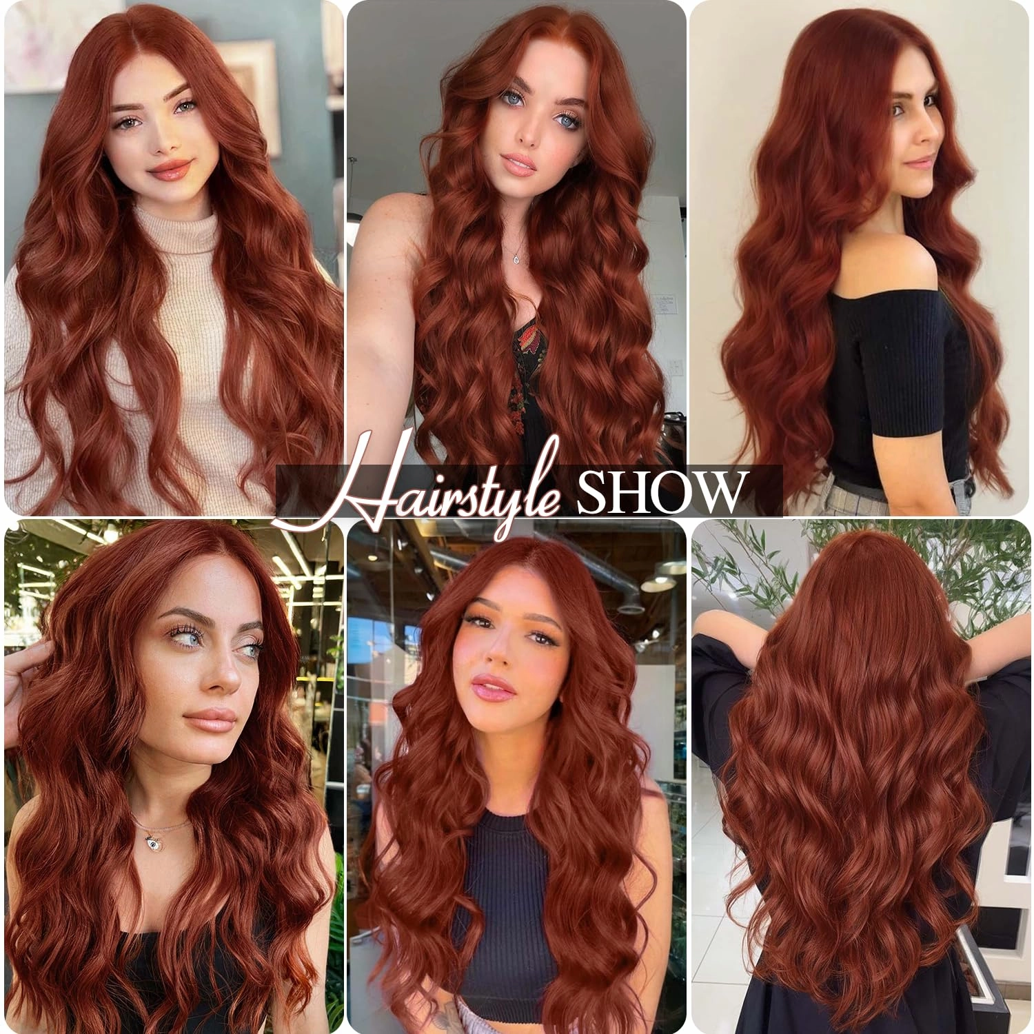 Fancy Hair Auburn Wavy Wigs 26 Inch Long Ginger Middle Part Curly Wavy Wig Small Lace Front Copper Red Synthetic Long Wig for Women Girl Cosplay Daily Party Use