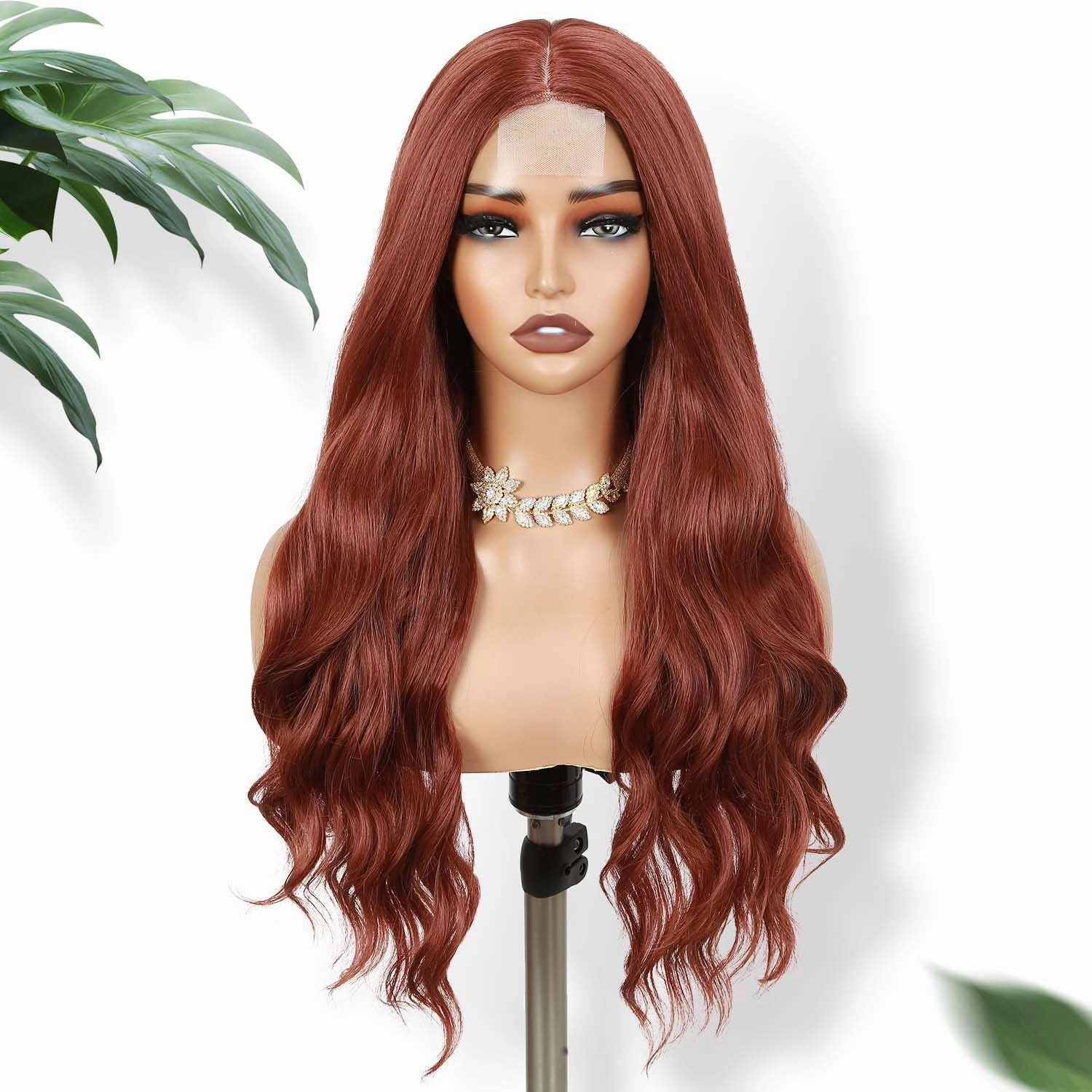 Fancy Hair Auburn Wavy Wigs 26 Inch Long Ginger Middle Part Curly Wavy Wig Small Lace Front Copper Red Synthetic Long Wig for Women Girl Cosplay Daily Party Use
