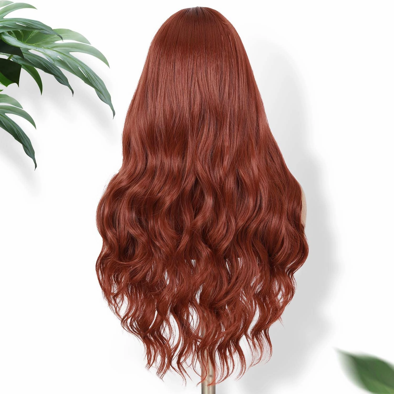 Fancy Hair Auburn Wavy Wigs 26 Inch Long Ginger Middle Part Curly Wavy Wig Small Lace Front Copper Red Synthetic Long Wig for Women Girl Cosplay Daily Party Use