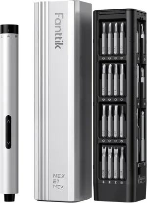 Fanttik E1 Max 3.7V Electric Screwdriver, Mini Precision Screwdriver Set, 50 Magnetic Bits, Magnetic Storage, 5/32‘’Hex, Repair Tool Kit for Electronics Phone Camera Laptop Watch (Silver)