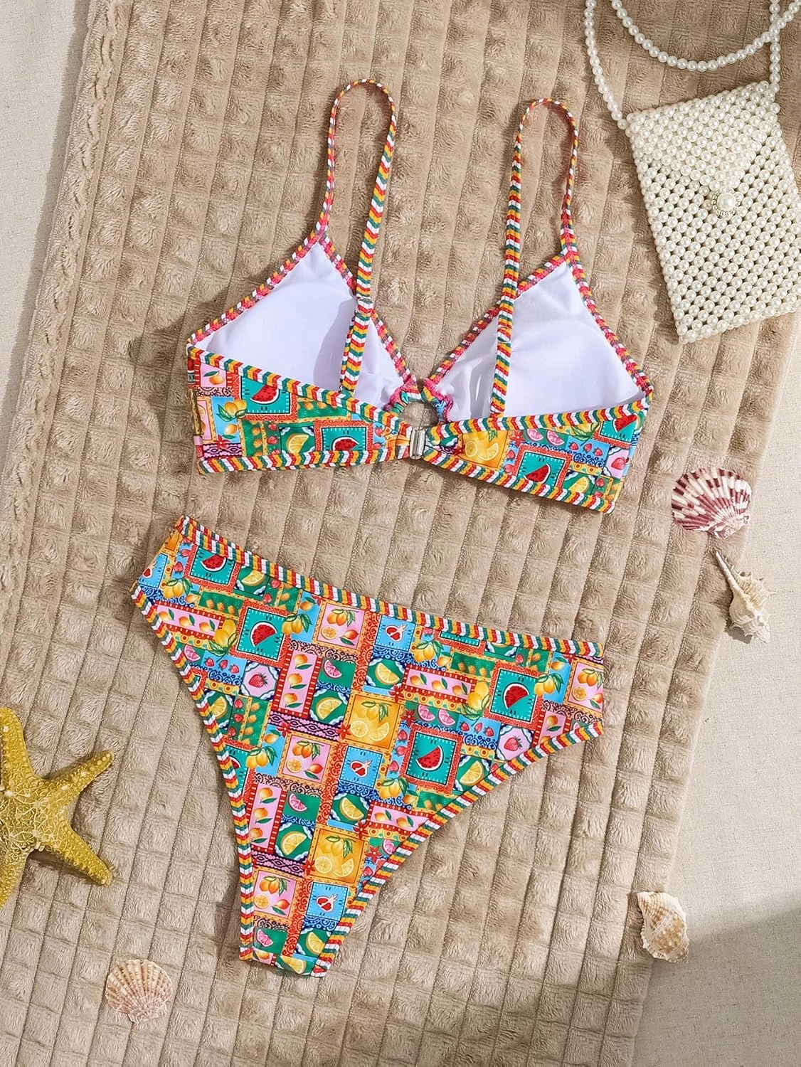 Fanuerg Women's Triangle Bikini Sets O Ring Linked Two Piece Swimsuits Floral Printed Cheeky Bathing Suit