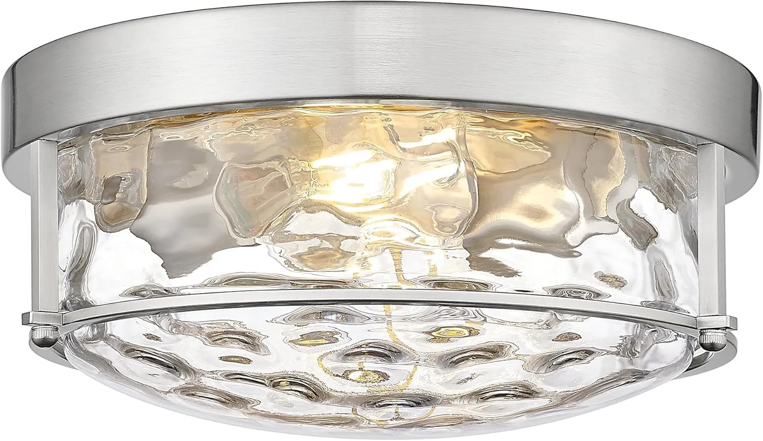 FEMILA Flush Mount Ceiling Light Fixture, 12" Brushed Nickel Ceiling Light, Water Ripple Glass, for Hallway, Living Room, Kitchen, Bedroom, E26 Base, 4FTJ22WG-F BN