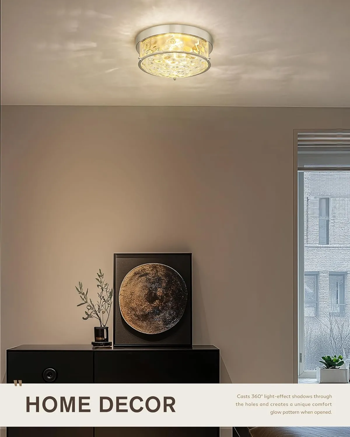 FEMILA Flush Mount Ceiling Light Fixture, 12" Brushed Nickel Ceiling Light, Water Ripple Glass, for Hallway, Living Room, Kitchen, Bedroom, E26 Base, 4FTJ22WG-F BN
