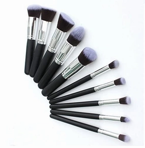Fiber Bristle Makeup Brushes - Black and Golden, Set of 10 Pieces