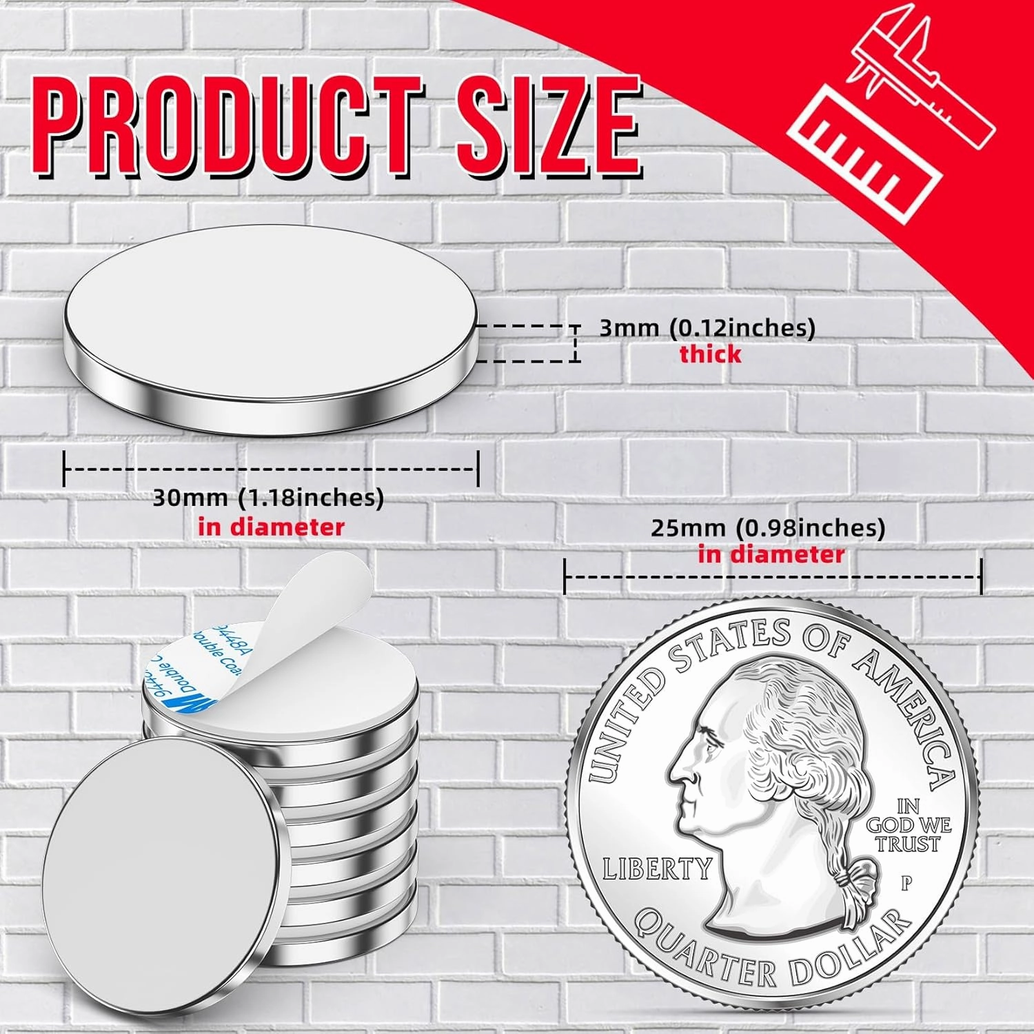 FINDMAG Disc Magnets with Double-Sided Adhesive, Magnets Perfect for Craft, Office, Scientific, Home