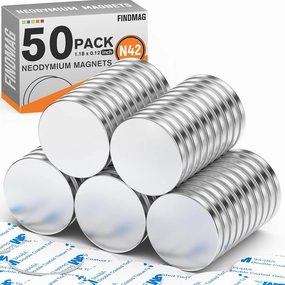 FINDMAG Neodymium Disc Magnets, Rare Earth Magnets with Double-Sided Adhesive, Perfect for Home, Fridge, Craft (50, N42)