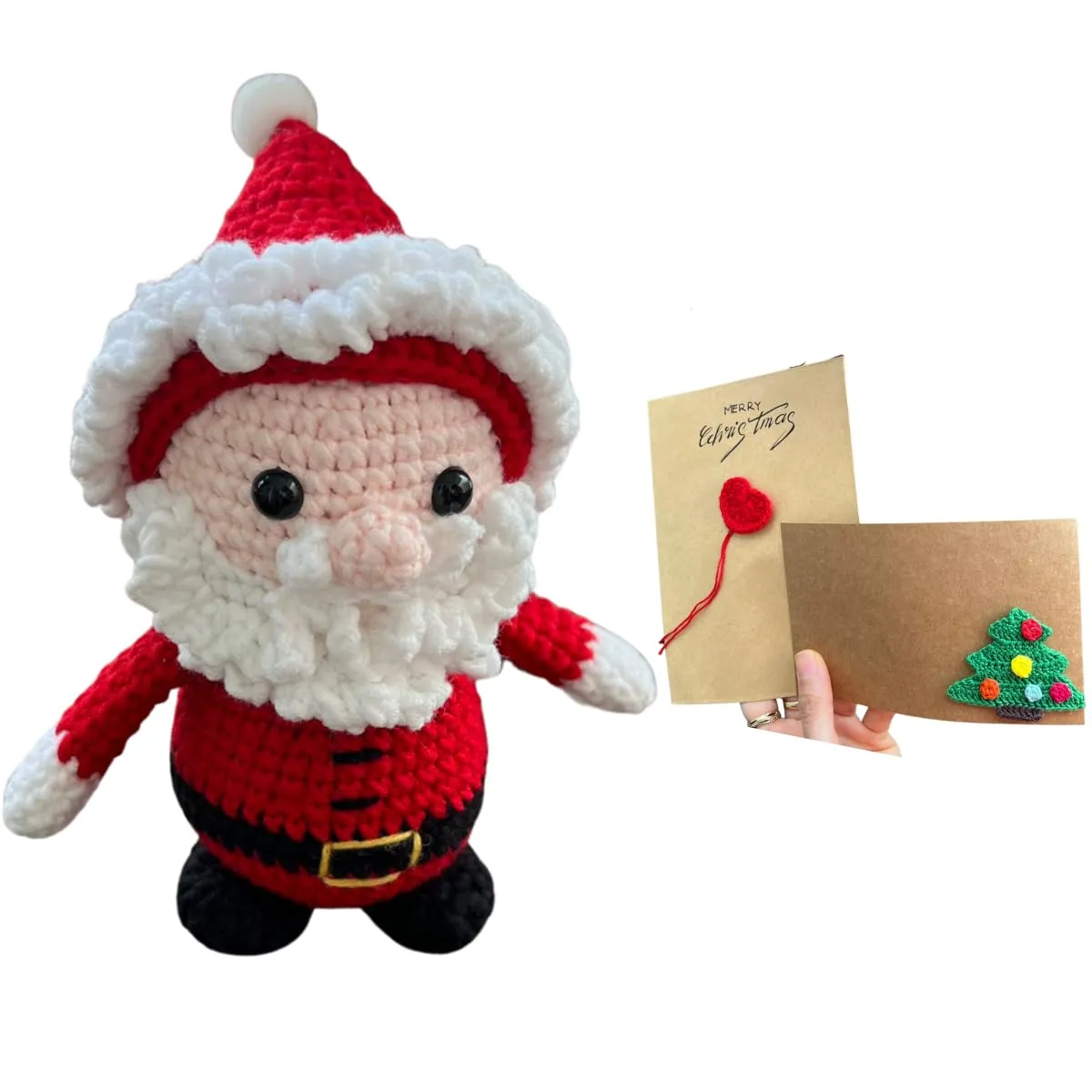 Finished Handmade Crochet Baby Doll from Safe Cotton Yarn | Christmas Gift Set | Xmas Decoration Ornament | 3D Card | Great Toy Birthday Gift for Kids | Cute Fairy Doll | Amigurumi (santa)