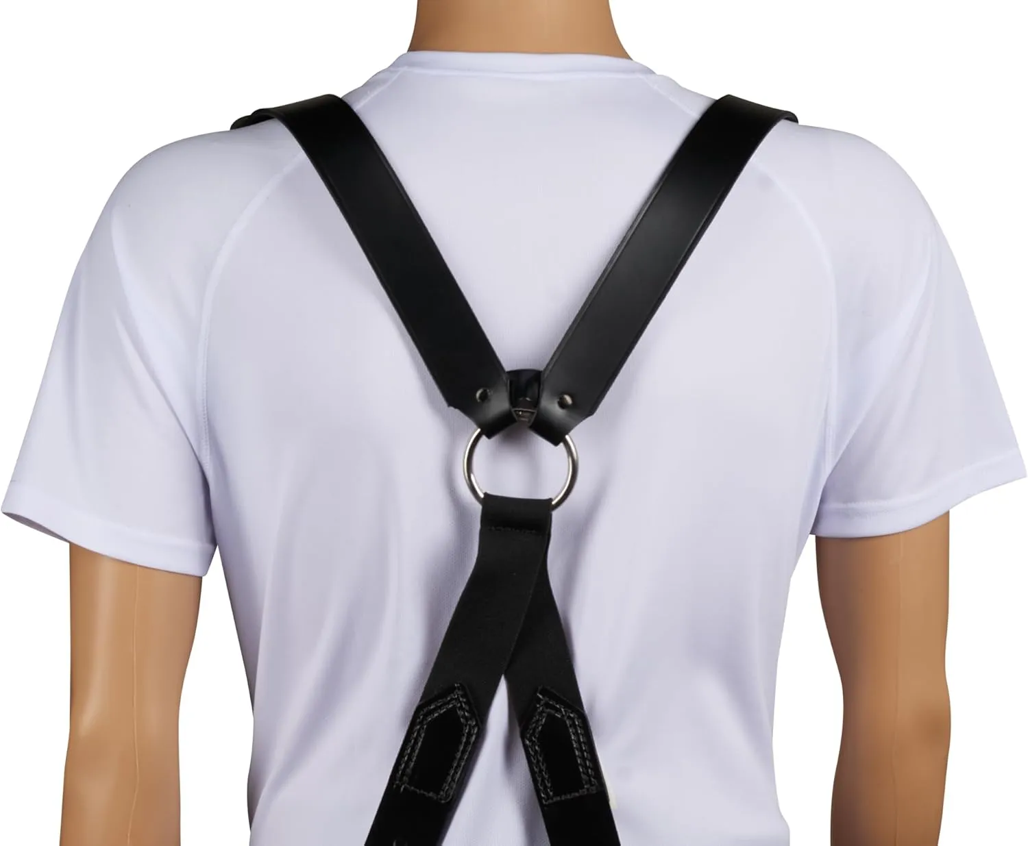 Firefighter Leather Suspenders with Loop with ABS Ring Attachment 4-Point Connection with Adjustable Straps