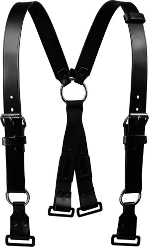 Firefighter Leather Suspenders with Loop with ABS Ring Attachment 4-Point Connection with Adjustable Straps