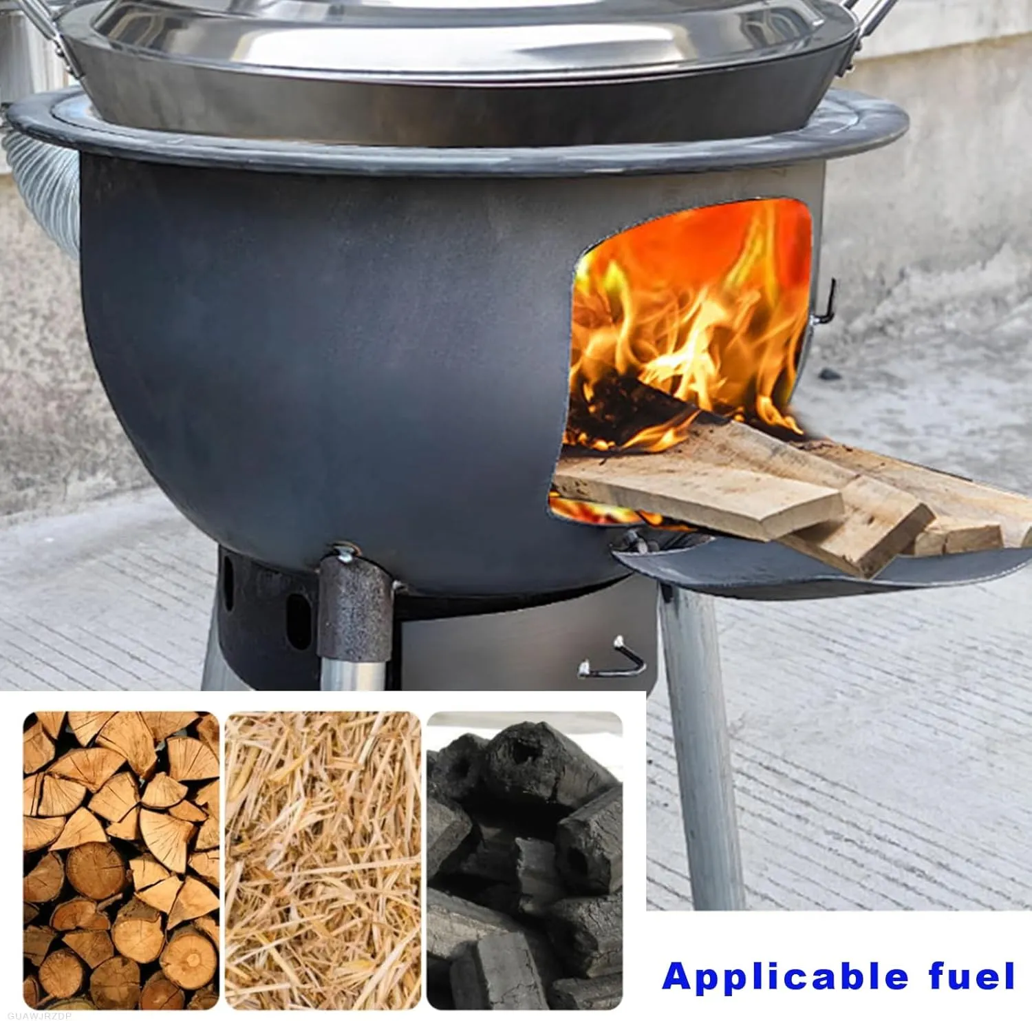 Firewood Stove, Outdoor Wood Burning Stove, Tent Stove Portable, with Handmade Wok, for Cooking, Camping, Tent, Hiking, Fishing,46CM