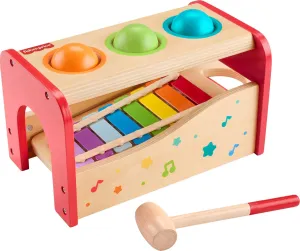 Fisher-Price Wood Toddler Toy Pound & Tap Bench Xylophone, 6-Piece Wooden Musical Activity for Preschool Kids Ages 18  Months