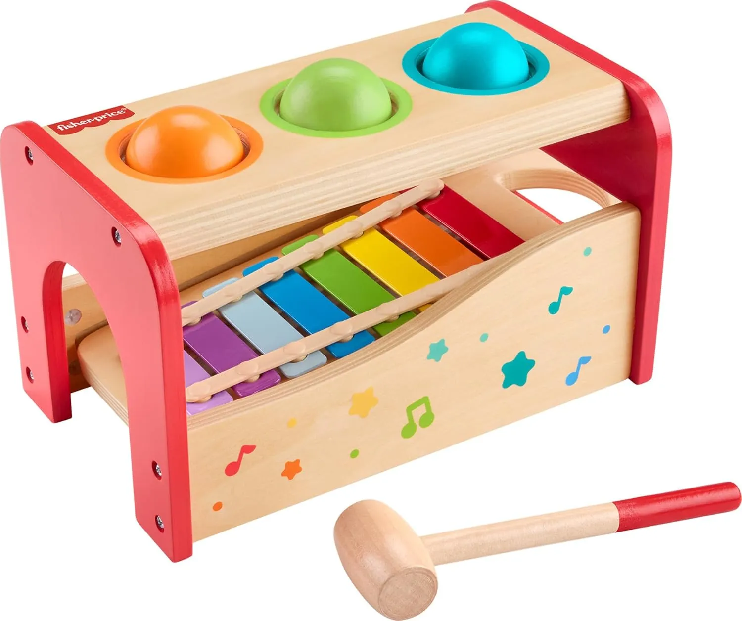 Fisher-Price Wood Toddler Toy Pound & Tap Bench Xylophone, 6-Piece Wooden Musical Activity for Preschool Kids Ages 18  Months