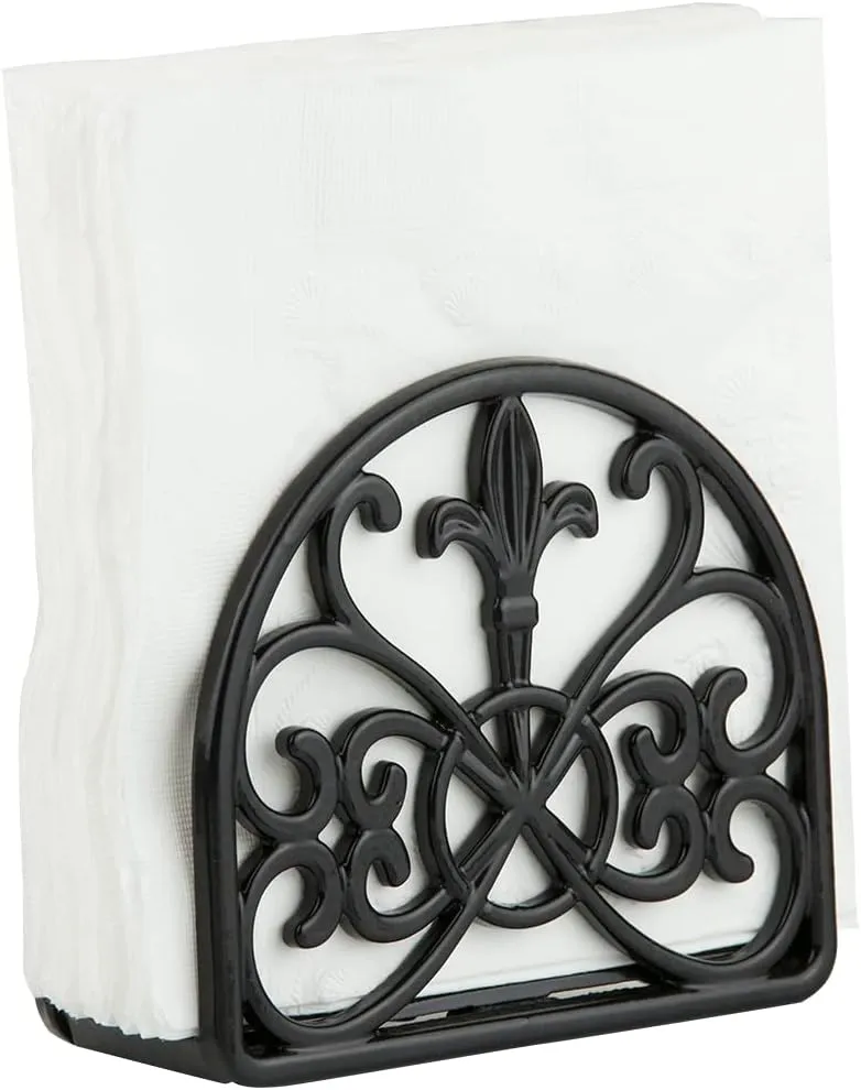 Fleur De Lis Design Cast Iron Napkin Holder, By Home Basics (Black) / Napkin Holders For Kitchen/Table Napkin Holder With Non-Skid Feet/Doubles As Storage For Small Papers